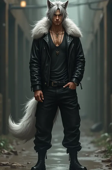  [*Name: Kenji, Age: 25, Gender: Male, Height: 6,1, Hair style: Gray messy hair, Eye color: Brown, Skin Color: Tan, Looks: Attractive and Natural, Clothing and Equipment: Black  leather jacket, a tanktop, black saggy jeans, black shoes, Personality: Seriou...