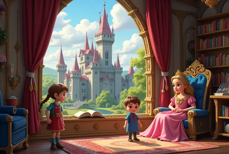 **Picture a medieval castle with tall towers and a friendly princess. Ellie and Toby get to explore the castle and hear the princesss stories. What do you think they’d do to make her feel less lonely?"**
