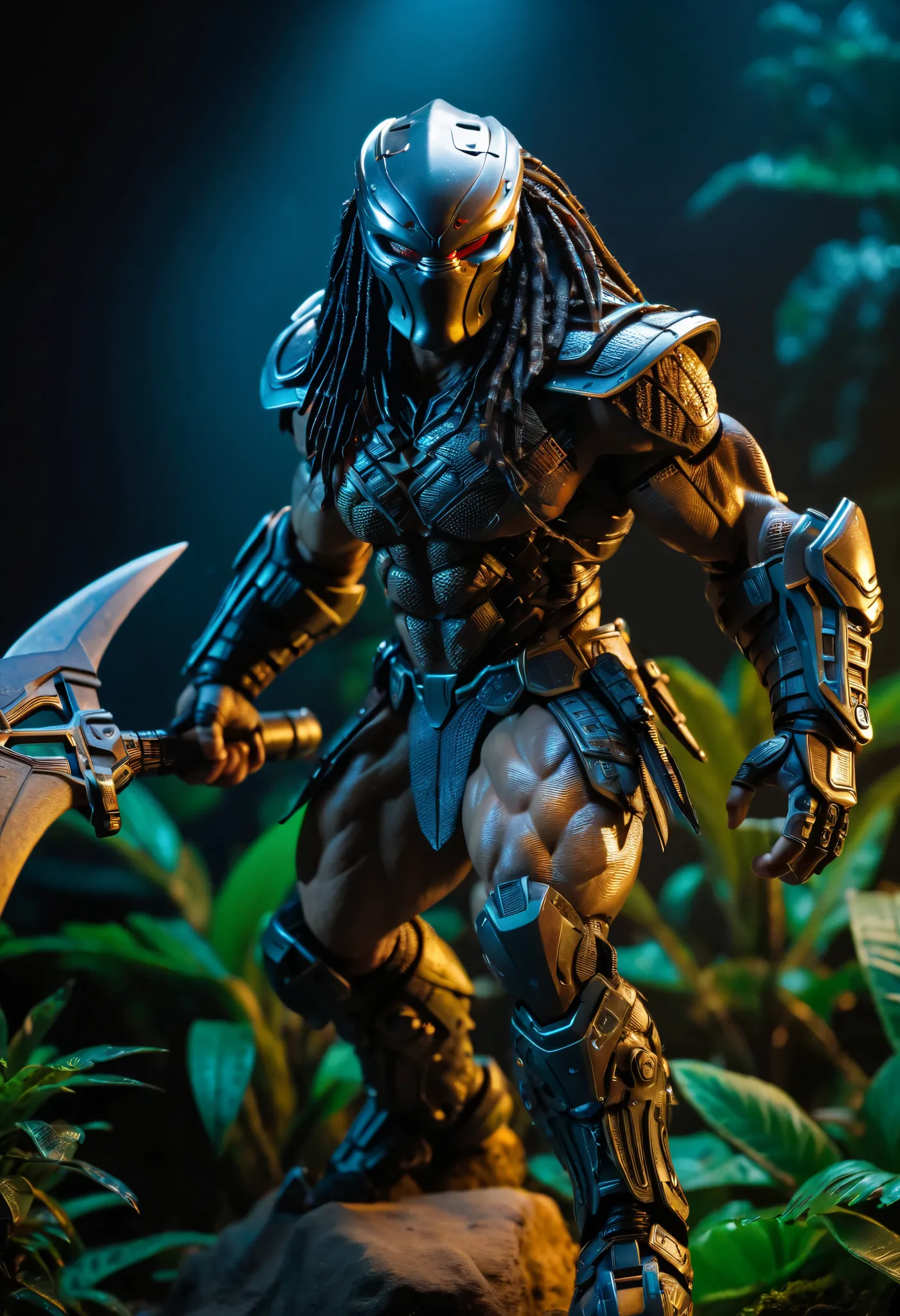 a PVC figure doll of a SD_predator,(dynamic posing and angle:1.4),a photography by the best professional photographer,16k,masterpiece,dynamic,realistic photo style,photorealism,photorealistic,hyperrealistic,insanely detailed,highest picture quality,high res,best quality,soft volumetric lights,cinematic,intricate details,ultra fine details,real light and shadow,tack sharp,shot from movie,professional color grading,sharp focus, film grain,high dynamic range, allure,highest detailed skin texture
