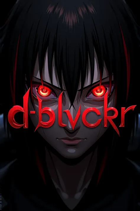 Title " D-BLVCKR  theme Itachi anime Fonts Bold 3D realistic HD highly detailed realistic On black background 