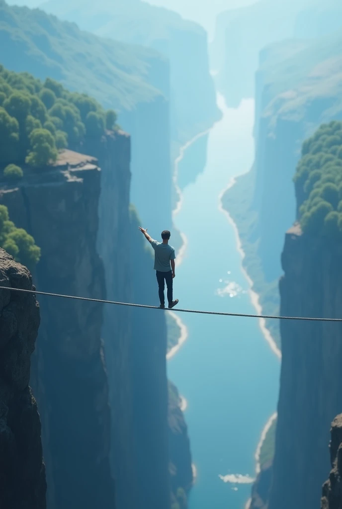 "I want to change this image of the man walking on a rope into a top view.