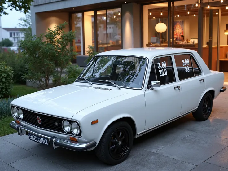 Create Lada granta ,  white windows with numbers X275RA,  with tinted  