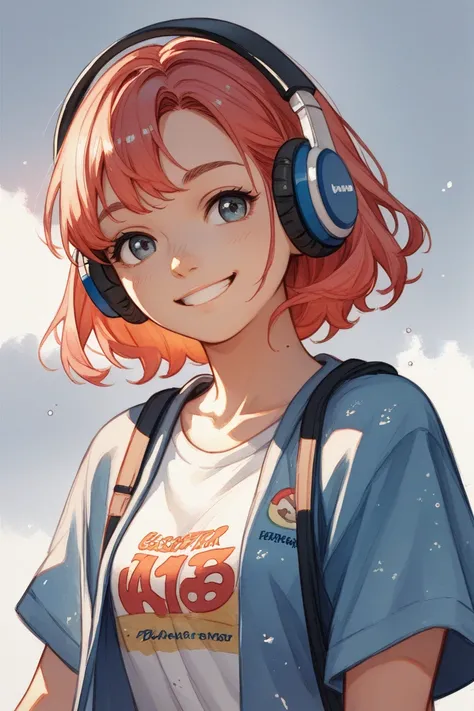 masterpiece,最 high quality,Super detailed, High definition background ,8k,there is nothing, high quality,Japanese manga style, sketch, Watercolor colors,[Smiling girl wearing headphones]