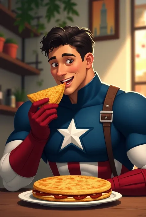 Captain America eating arepa
