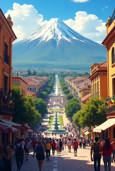 City of Latacunga 204 years of cantonization that leaves the central park of Latacunga and the Cotopaxi volcano in the background