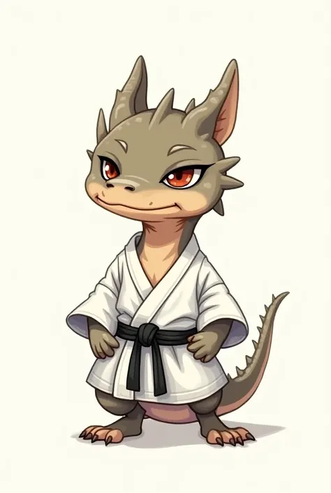  a draken wearing a white jiu-jitsu kimono, Illustration , a mini draken , Minimalist, anime