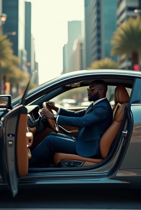 An African man driving a luxurious car