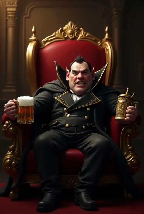 Create an image of King Lord Farquaad drinking beer