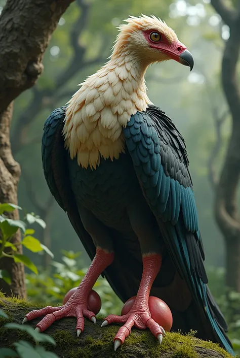 A bird with giant human balls in place of its paws