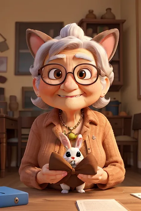 grandma with glasses　The rabbit is coming



