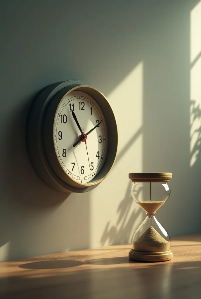 Create an image showing a clock with rupee notes as the hour markers, with a shadow moving across the clock. In the background, show sand slipping through an hourglass, symbolizing lost time and opportunities.