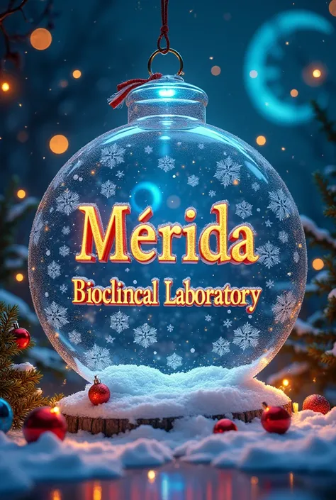 Decorated laboratory logo or Christmas hallucination that says Mérida bioclinical laboratory 