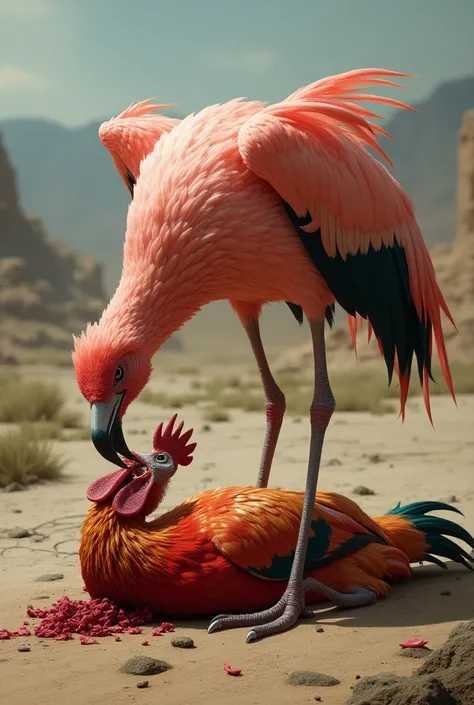 Image of a flamingo vulture eating a rooster 