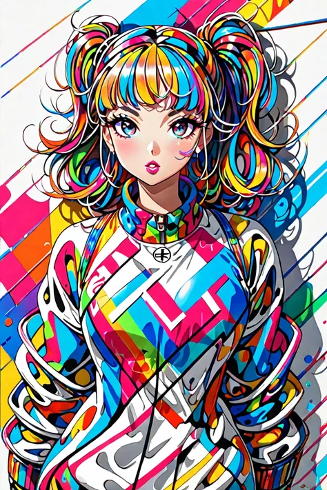  hyperrealism, Simple Line Acronym，Abstract art，Seizo Watase Style , ((( The most beautiful girl ever))),  Colorful hearts, sports Fashion,  stylish design , 