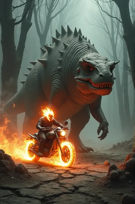 Please give me a image of ghost rider and Ankylosaurus together so give me a image 