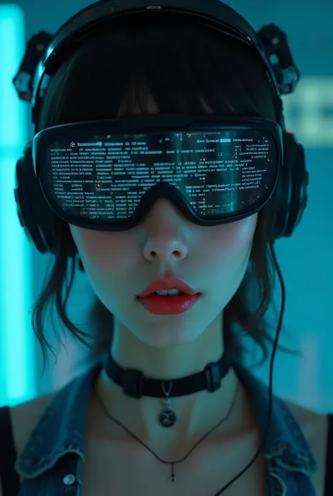 (masterpiece:1.2,Outstanding quality,Mirror finish,Movie experience),8k,wallpaper, ray tracing,(woman), is standing,Baby-faced Japanese , (美しいwoman, sexy),( wear futuristic cyber goggles:2.0,Data displayed on the goggles:2.0,Goggles detailed view:2.0),( de...