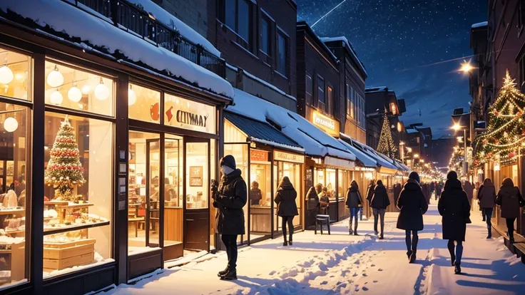  best image quality, Merry Christmas,  shopping mall standing in a cafe,  s, night, snow, Shining Star,