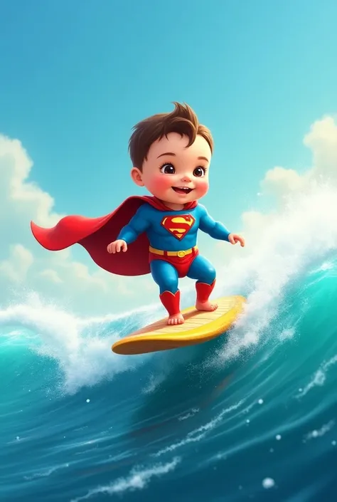 Super man but baby surfing