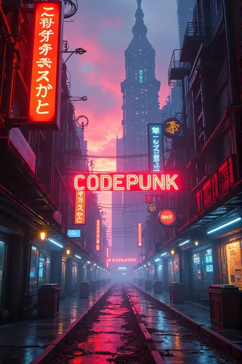 Cyberpunk themed background made up of red,yellow and blue color. Add the text Codepunk in middle