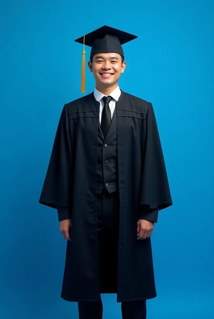 Thai Man Wearing Graduation Dress With Blue Background