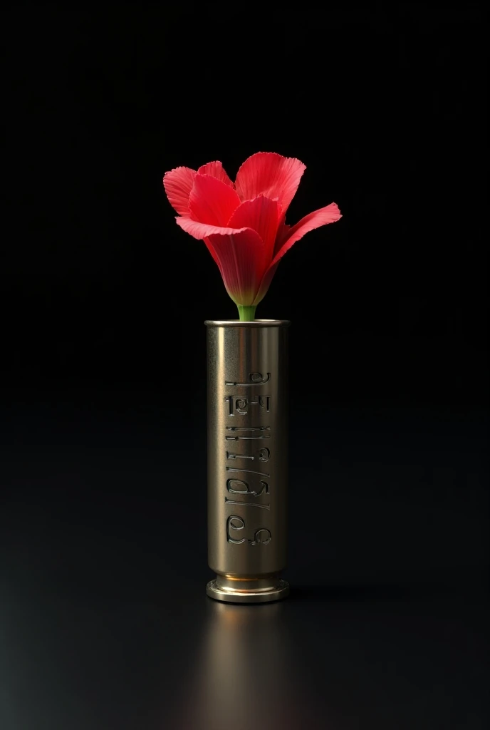  engraved to create a 3D image of an M-16 cartridge with a red flower inside,  the cartridge must have the date 11 /11/1989 and with a black background 