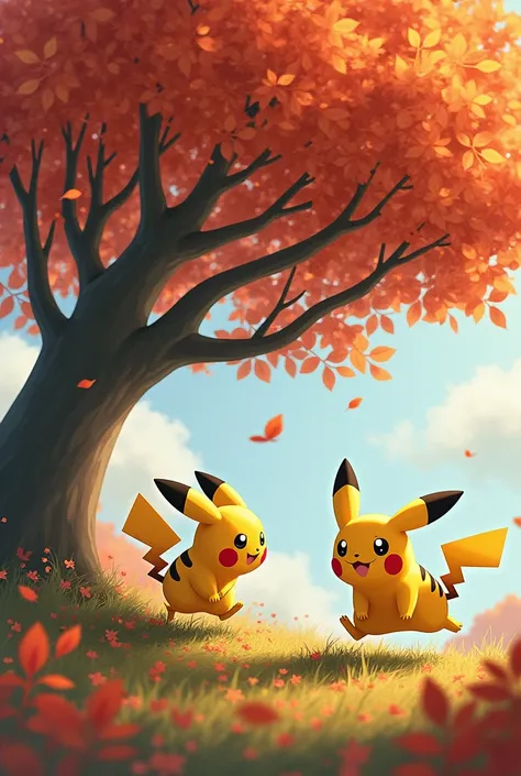 ok。ポケモンのピチューとピカチュウが紅葉に囲まれたtreeの下で遊ぶ情景を表現するプロンプトを作成しましょう。

"Two playful Pokémon characters, Please take a look at the work , frolic under the vibrant fall foliage of a beautiful tree. The Pichu has a mischievous expression as it chases after the Pikachu, wh...