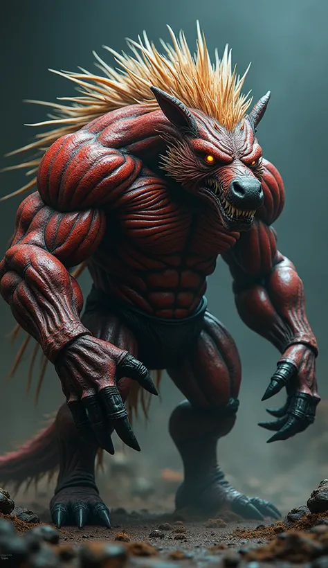 1 muscular hybrid creature, fusion of hedgehog and horse, steroid enhanced, highly detailed, intricate anatomy, photorealistic, hyper-realistic, 8k, ultra-detailed, cinematic lighting, dramatic shadows, intense colors, moody atmosphere