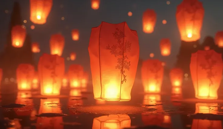 ((masterpiece, highest quality, Highest image quality, High resolution, photorealistic, Raw photo, Extremely detailed CG unified 8k wallpaper)), Floating Lanterns, view from below, 