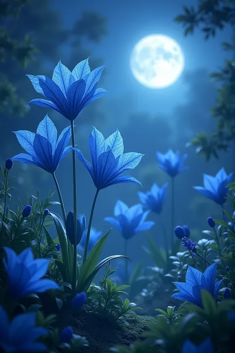 Garden of Blue roelilys 
blooming in the moon light asthetic