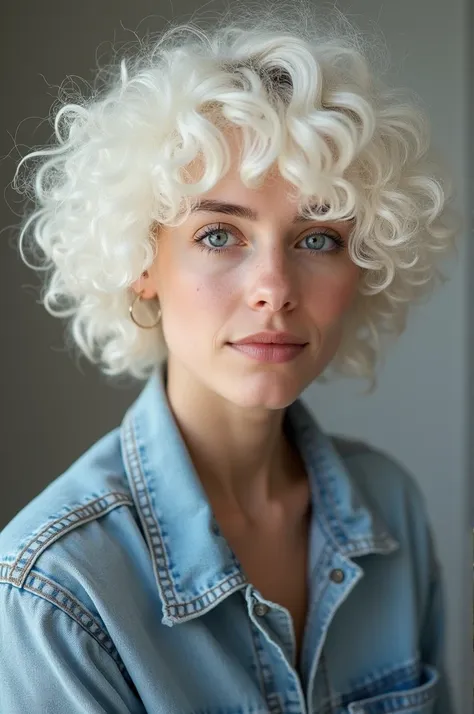 20-year-old white-haired girl, short and curly voluminous 