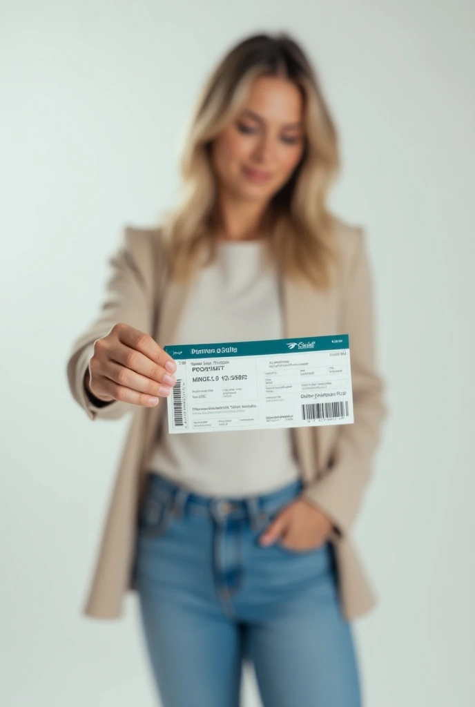 Create a photo with an adult holding a plane ticket 