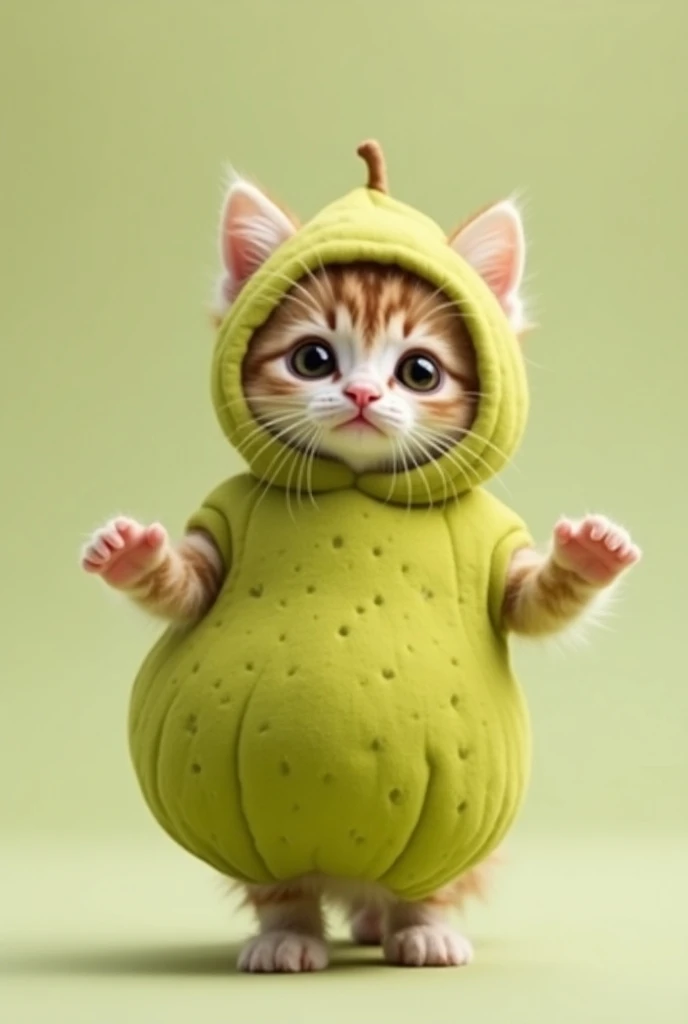 Wore an avocado fruit costume、Cute kitten.Both hands are out