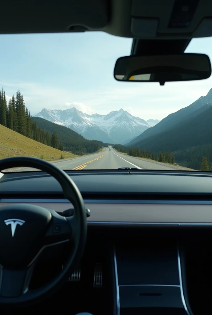 Video of the interior of a tesla driving through canada