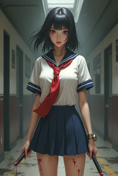  Japanese woman in uniform holding a sword in her hand,  yandere, gapmoe  yandere, gapmoe  yandere grimdark,  yandere. Tall, a hyper Realistic High School Girls , hyper Realistic High School Girls ,  Crazy Girl Calls Her Dead,  Realistic High School Girls ...