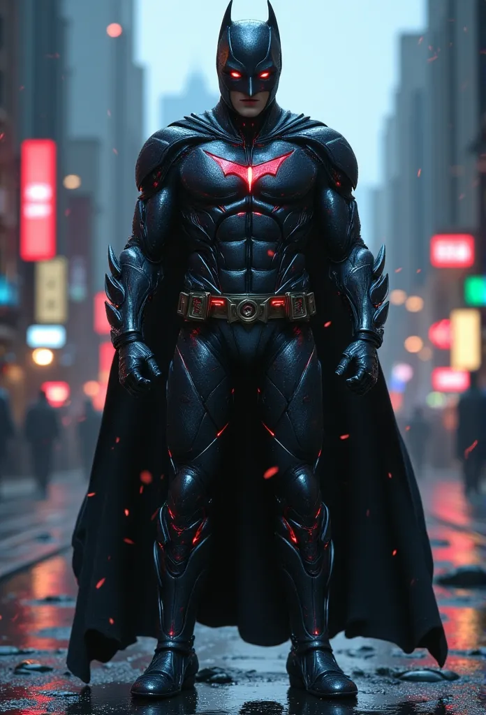 ((masterpiece)) ((photography)) ((highest quality)) a cyberpunk batman warrior warrior with futuristic aemor and gadgets.