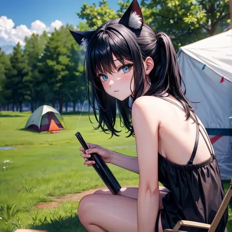 Cat ears　Black Hair　Camping