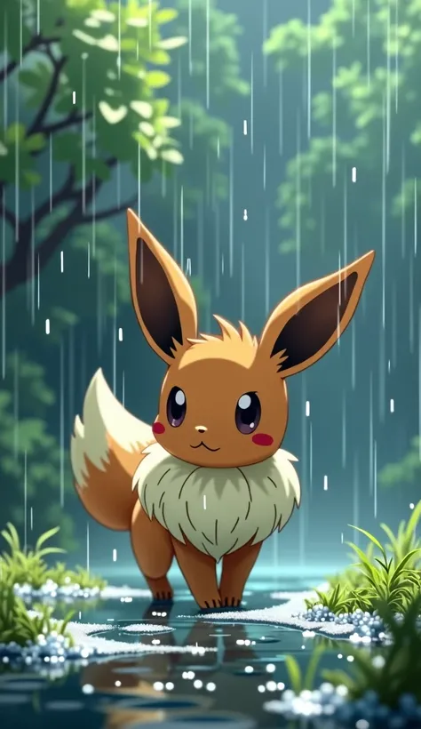 Eevee、Sanders、 Showers Over Ice、Ghibli style、High image quality