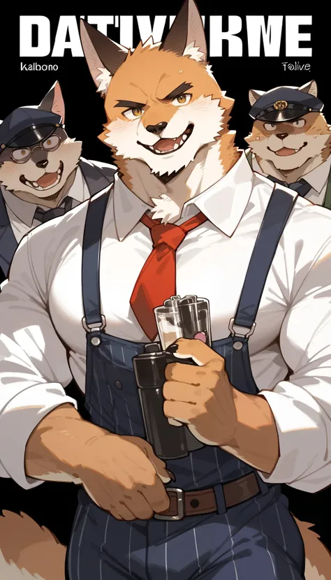 score_9, score_8_up, score_7_up, score_6_up, score_5_up, score_4_up, source_furry, highres, cover page, absurdres, perfect anatomy(handsome 1boy, kemono, furry, anthro)movie poster of hard-boiled detective story,