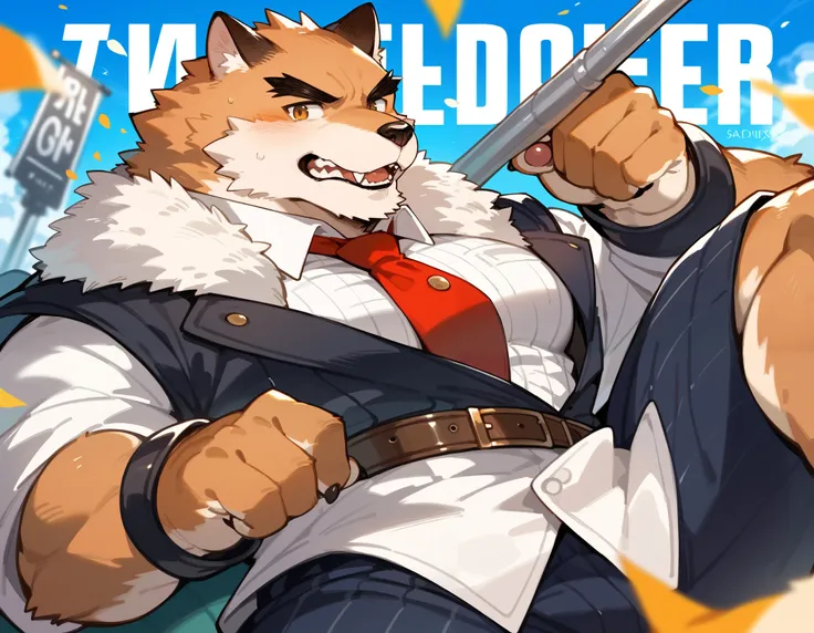 score_9, score_8_up, score_7_up, score_6_up, score_5_up, score_4_up, source_furry, highres, cover page, absurdres, perfect anatomy(handsome 1boy, kemono, furry, anthro)movie poster of hard-boiled detective story,