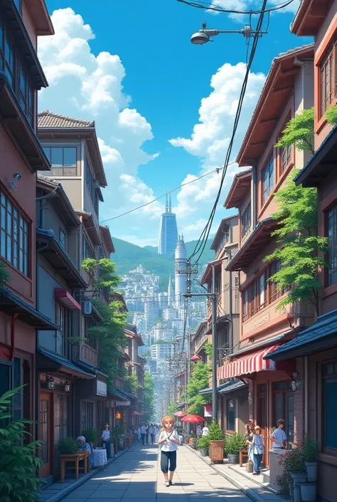 I want you to generate me an unique artwork of a beautiful scenery of a city inspired by the anime dandandan . This artwork should completely look like i made this digital art. It should look nothing like an AI artwork.