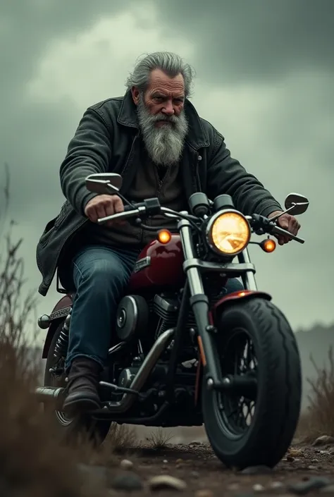 Old man with Harley, 3D style,8k,dramatic 