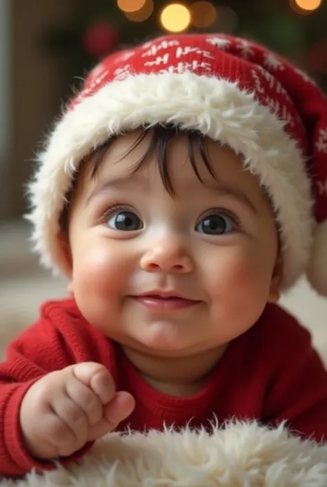 Recreate a baby wearing a Christmas hat with her name Kathaleya Aponte 