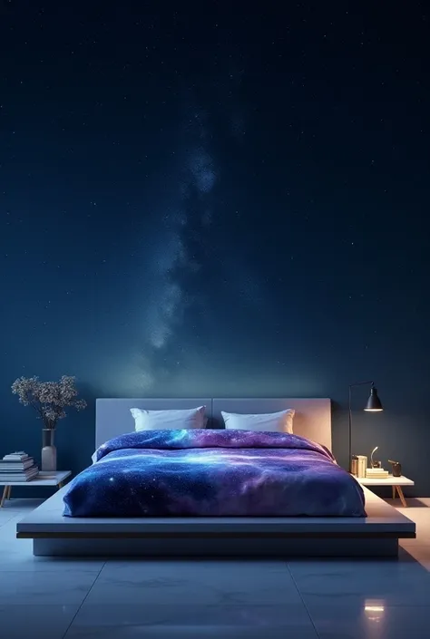 Okay look. I want you to create the same picture of MADE bed.  bed covers have to be in space design 