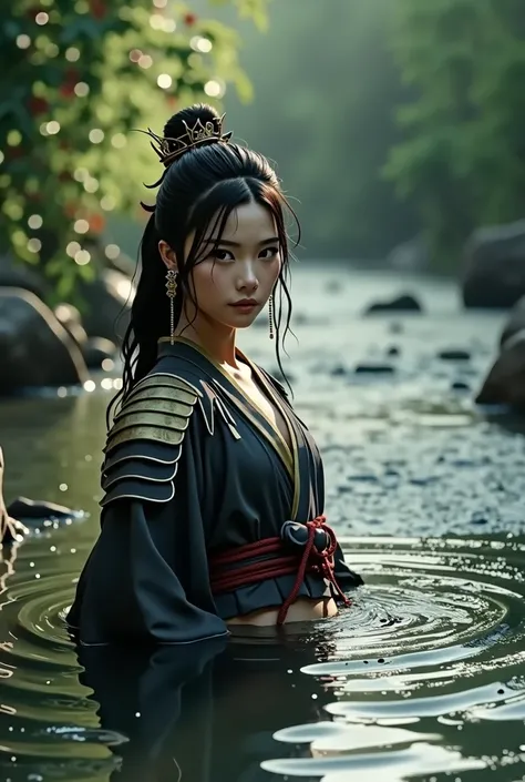 Beautifull samurai girl sexy in the river