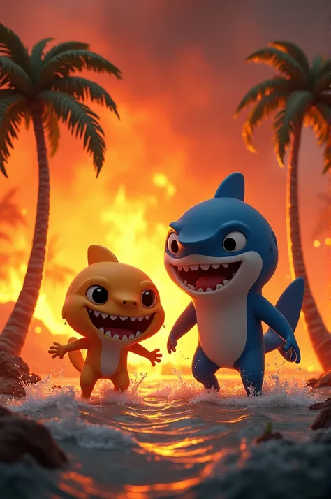 The island of Zig and Sharko on fire