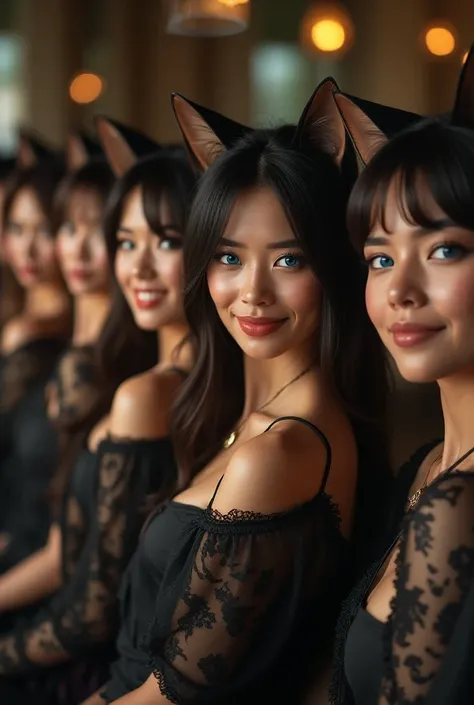 สาวCat earsหางแมว,Many women, look at the audience, smile, Animal ears,  blue eyes ,  depth of field , bell,  high resolution,  Very detailed ,  numbers,  boobs, Cat ears, Open your mouth, Wide Angle Lens,  depth of field , movies,  hair salon 
Congrats