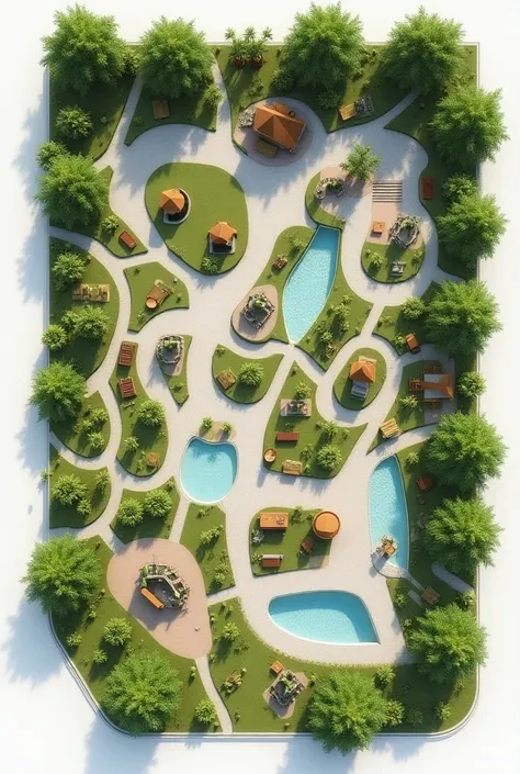 Neighborhood Park design floor plan with fin features added to the area of 1000 square meters