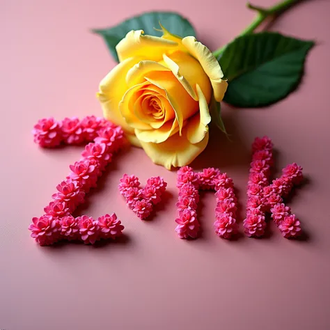 A captivating beautiful colorful backdrop adorned with a stunningly beautiful floral arrangement. The centerpiece is a fully bloomed yellow rose, symbolizing refinement, with a single emerald green leaf adding a delightful contrast. The artist, ZNK, has me...