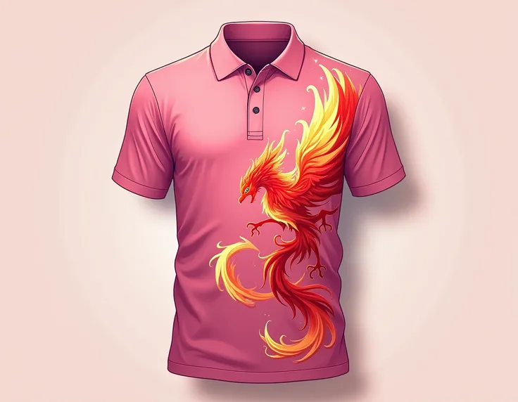 1 pink polo shirt , anime-style fire phoenix motif,shirt stands out from the crowd 