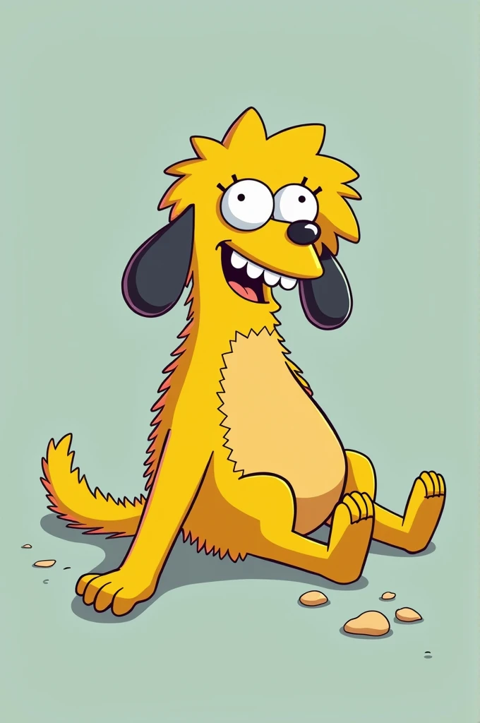 fais moi un chien allongé tête debout en version simpson